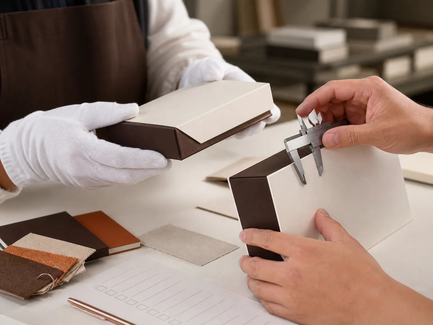 Quality review of premium paper packaging and material samples