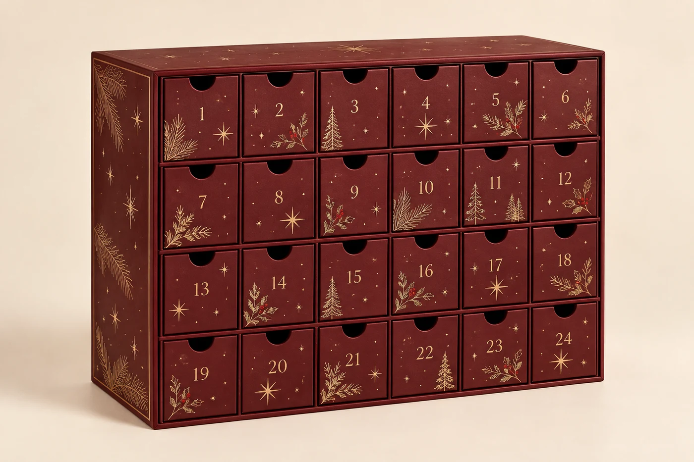Custom Christmas Advent Calendar Boxes design concept with numbered drawers