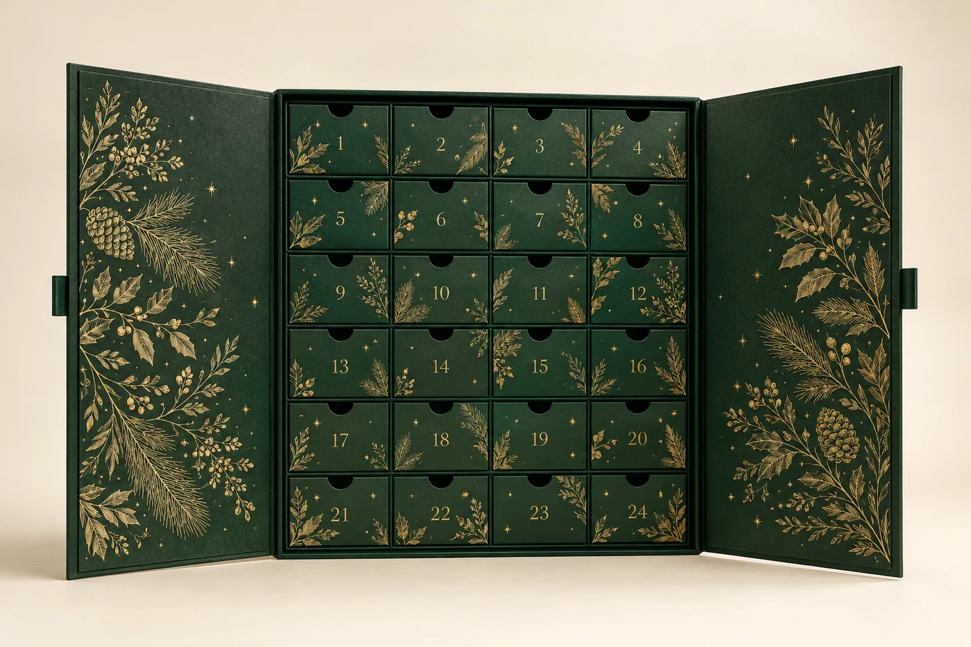 Custom Double-Door Advent Calendar Boxes design concept with numbered drawers