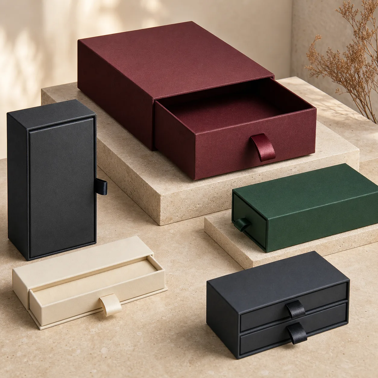 Custom sliding drawer box for a controlled product reveal