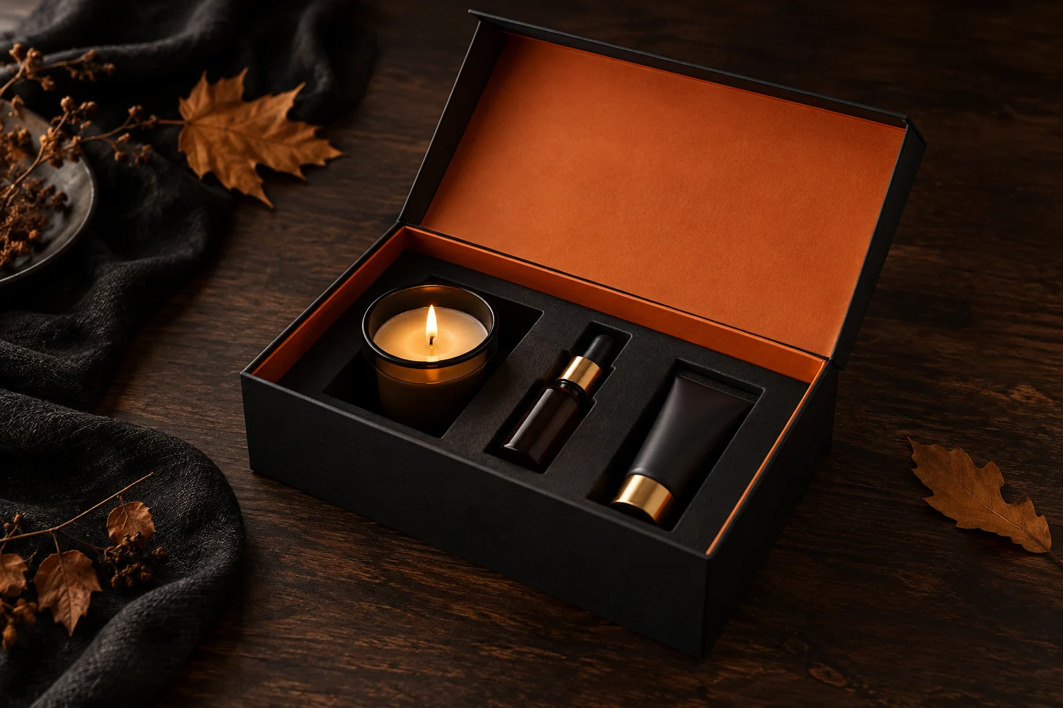Black custom mailer box for a seasonal Halloween gift presentation