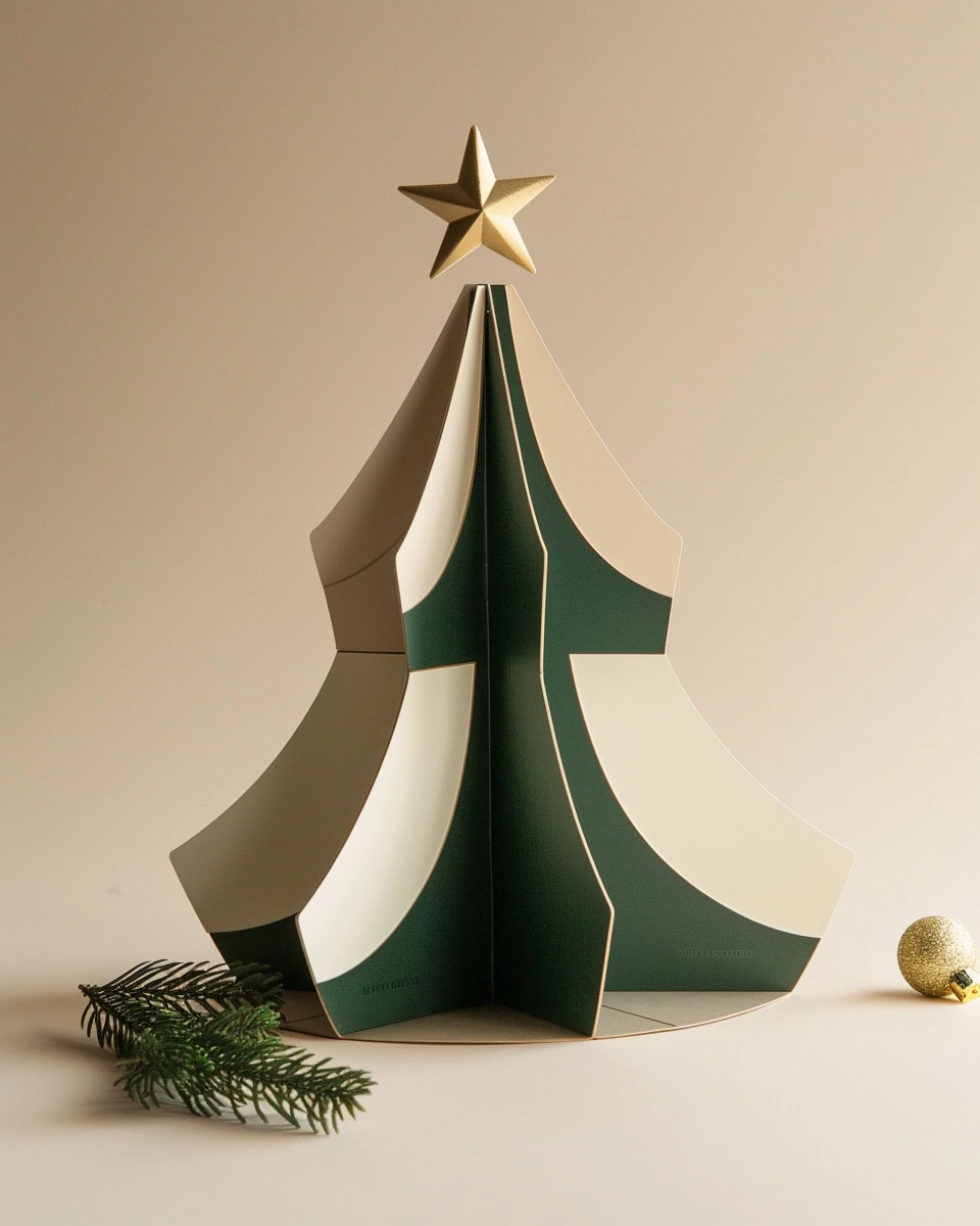 Sculptural green and ivory Christmas tree presentation box