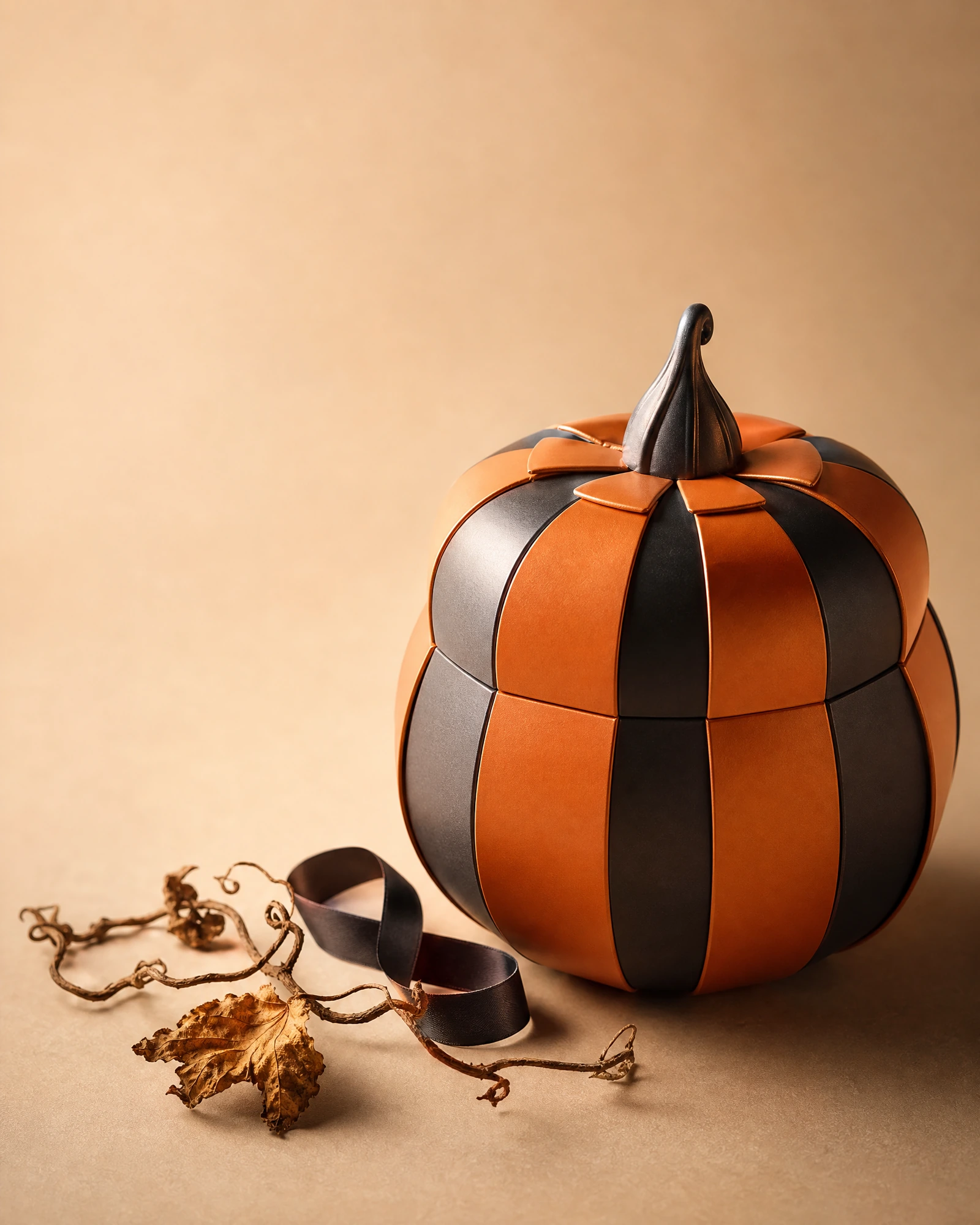 Orange and black pumpkin-shaped Halloween gift box