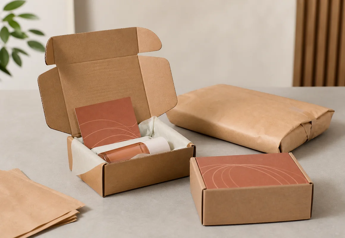Ecommerce corrugated mailer boxes with tissue and protective paper inserts
