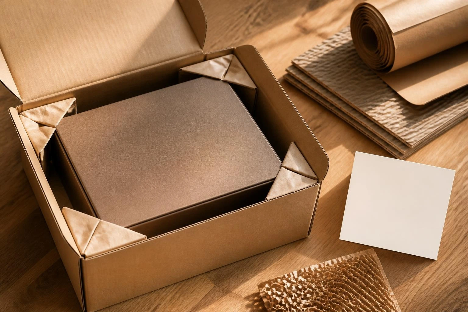Gift box and shipping carton prepared with paper cushioning
