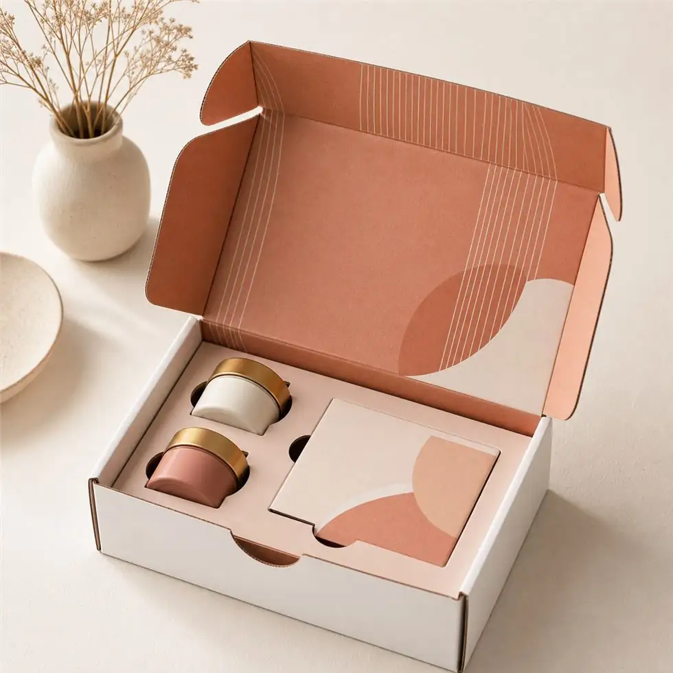 White cosmetic mailer box with paperboard insert