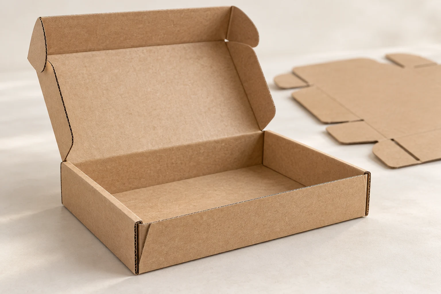 Packaging concept: Kraft corrugated folds and flat-pack structure