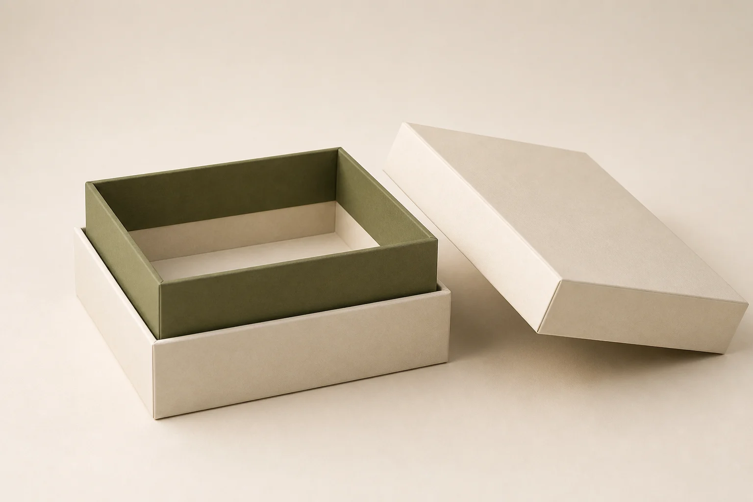 Cream shoulder and neck box with raised olive inner collar