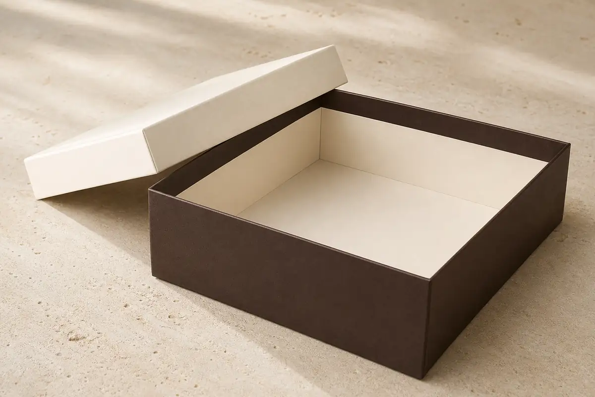Chocolate brown and ivory custom lid and base rigid box