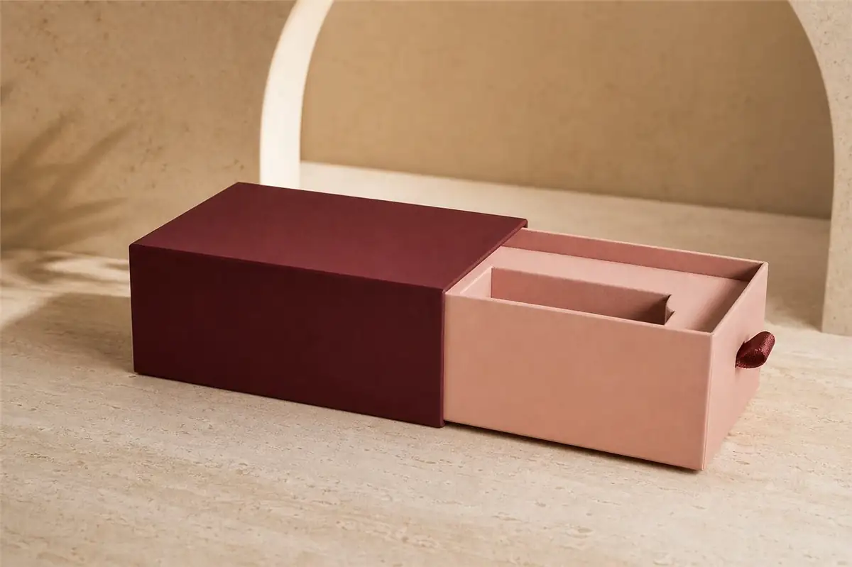 Burgundy custom sliding drawer rigid box